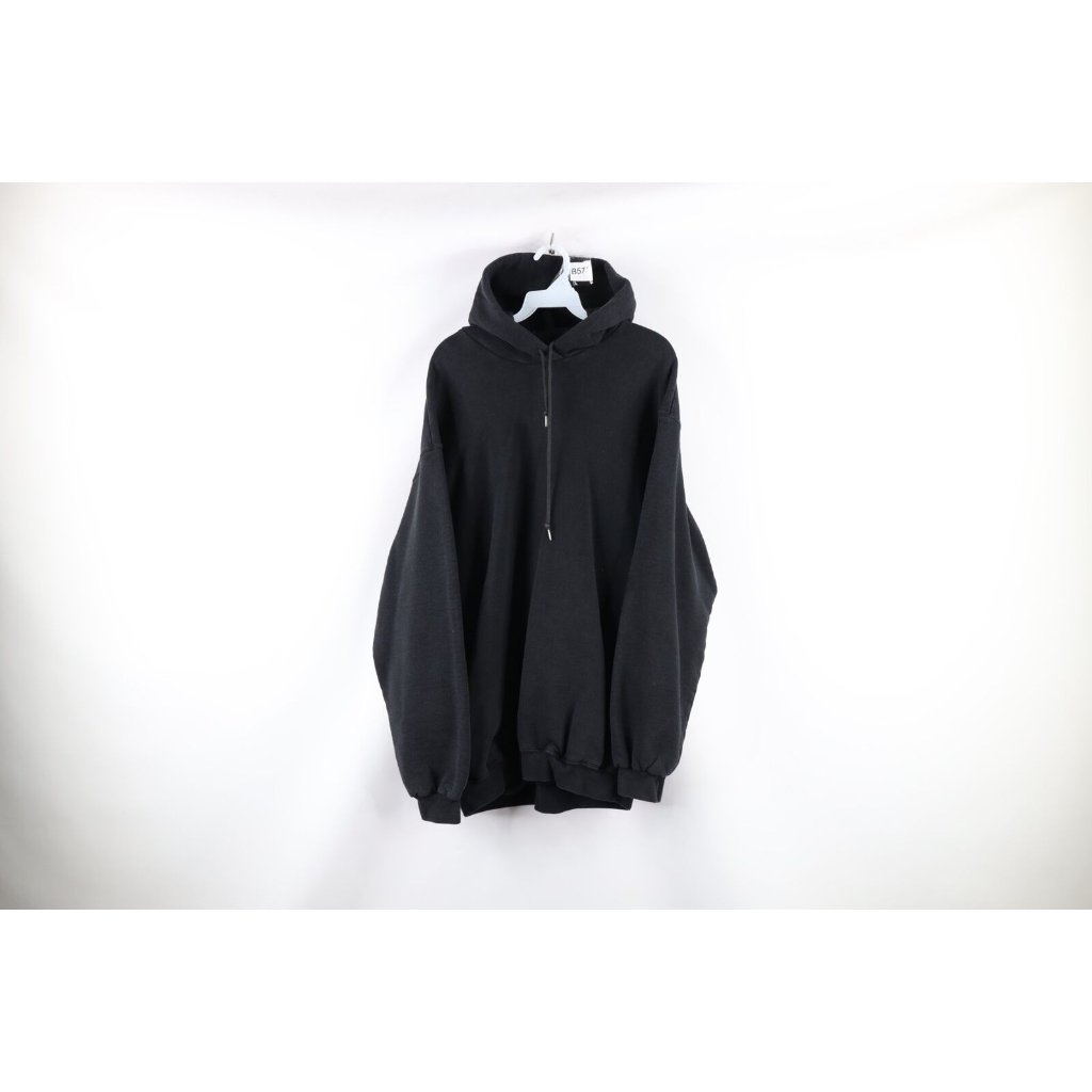 Vintage 90s Streetwear Mens Xl Faded Blank Heavyweight Hoodie Sweatshirt Black